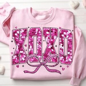 NWT Handame Valentine's Day Light Pink Faux Glitter XOXO Sweatshirt